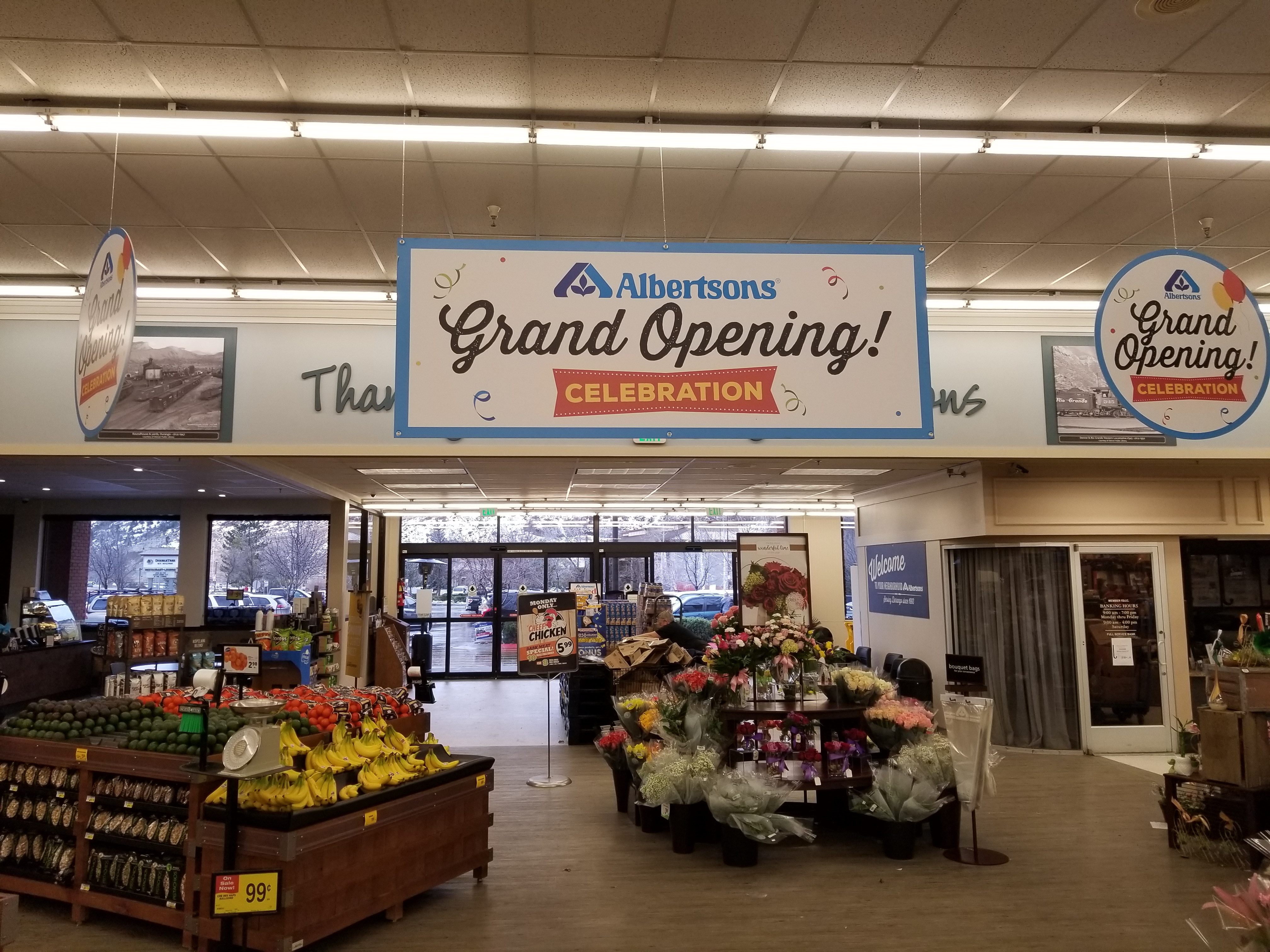 Safeway Albertsons Grand Opening Hanging Ceiling Signs Installation